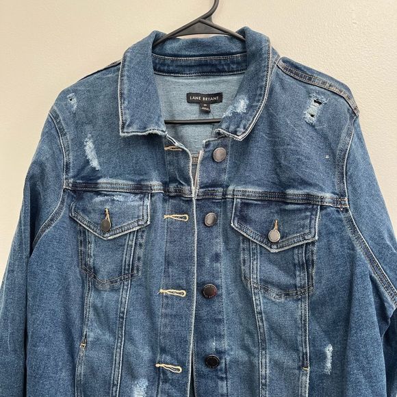 Lane Bryant distressed Fall denim jacket NWT size 20 - Picture 3 of 9